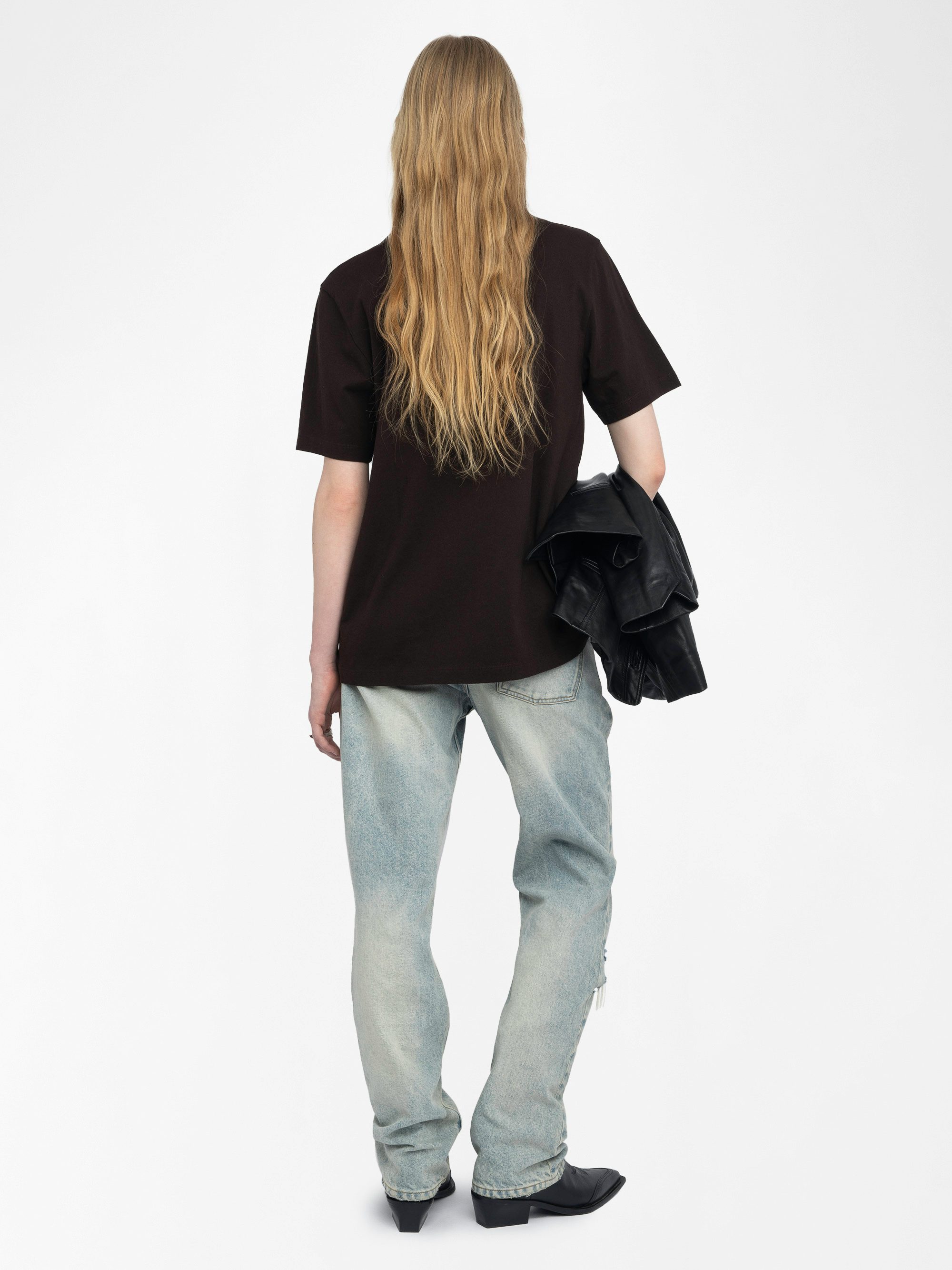 Edwin T-shirt - Oversized long sleeve T-shirt with rhinestone skull on the front.